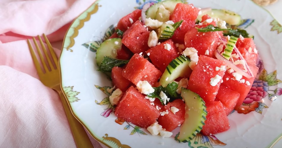 watermelon salad with herbed yogurt sauce recipe