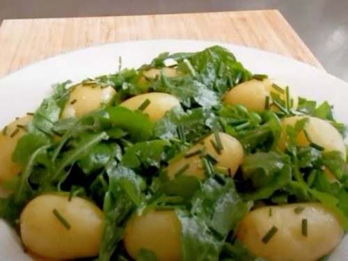 Arugula, Potato, and Green-Bean Salad with Creamy Walnut Dressing Recipe