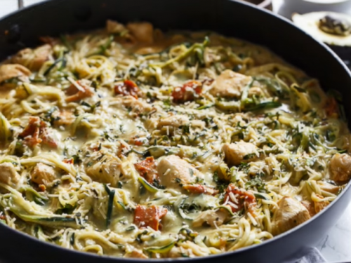 avocado alfredo zoodles with chicken recipe