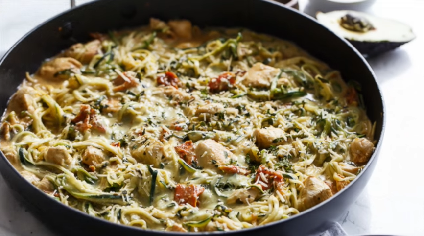 avocado alfredo zoodles with chicken recipe