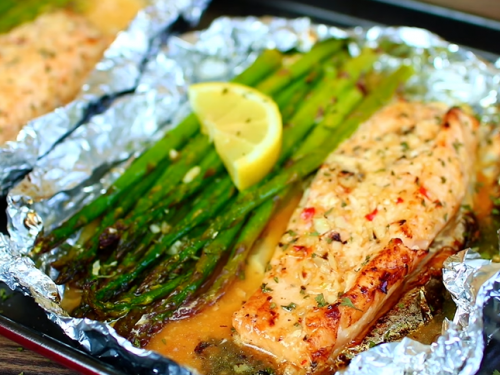 baked salmon and asparagus in foil recipe