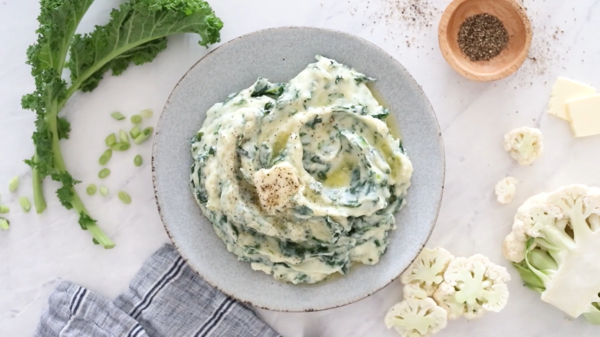 creamy low-carb kale cauliflower mash recipe