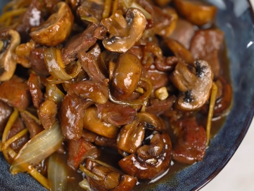 ginger beef, mushroom & kale stir-fry recipe