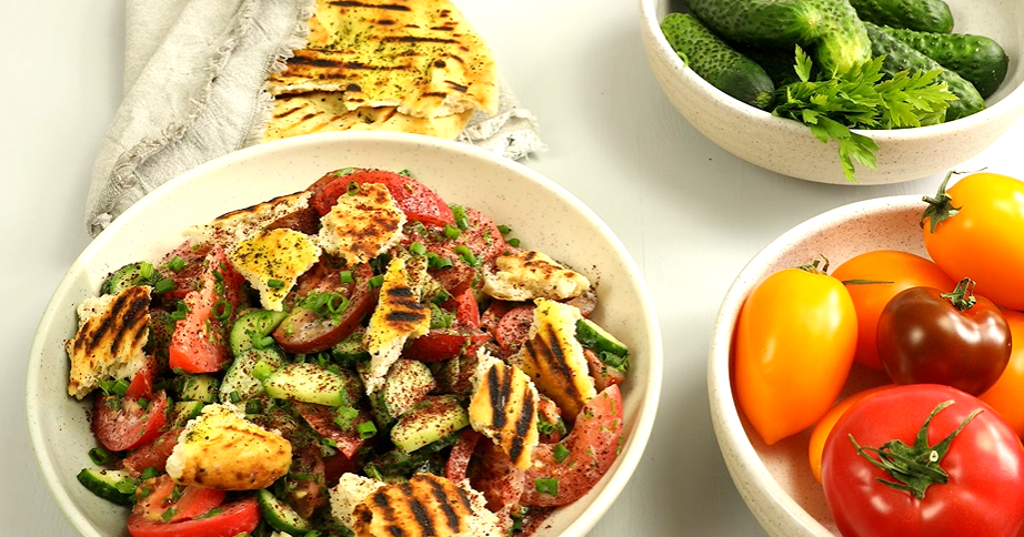 grilled napa cabbage fattoush salad recipe