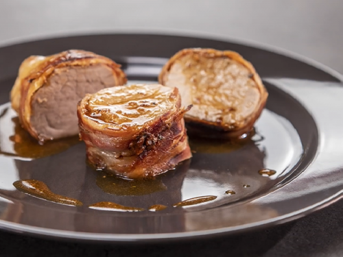 maple bacon-wrapped pork tenderloin with rosemary cherry sauce recipe