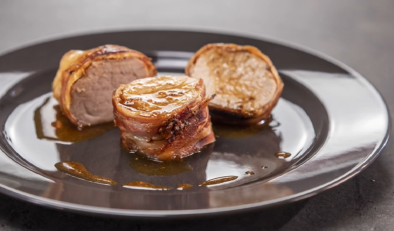maple bacon-wrapped pork tenderloin with rosemary cherry sauce recipe