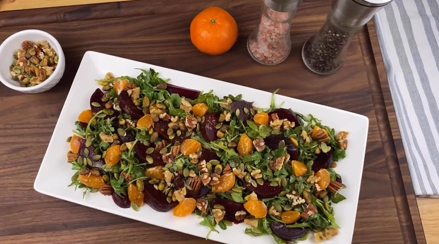 simple beet, arugula, and feta salad with balsamic thyme dressing recipe