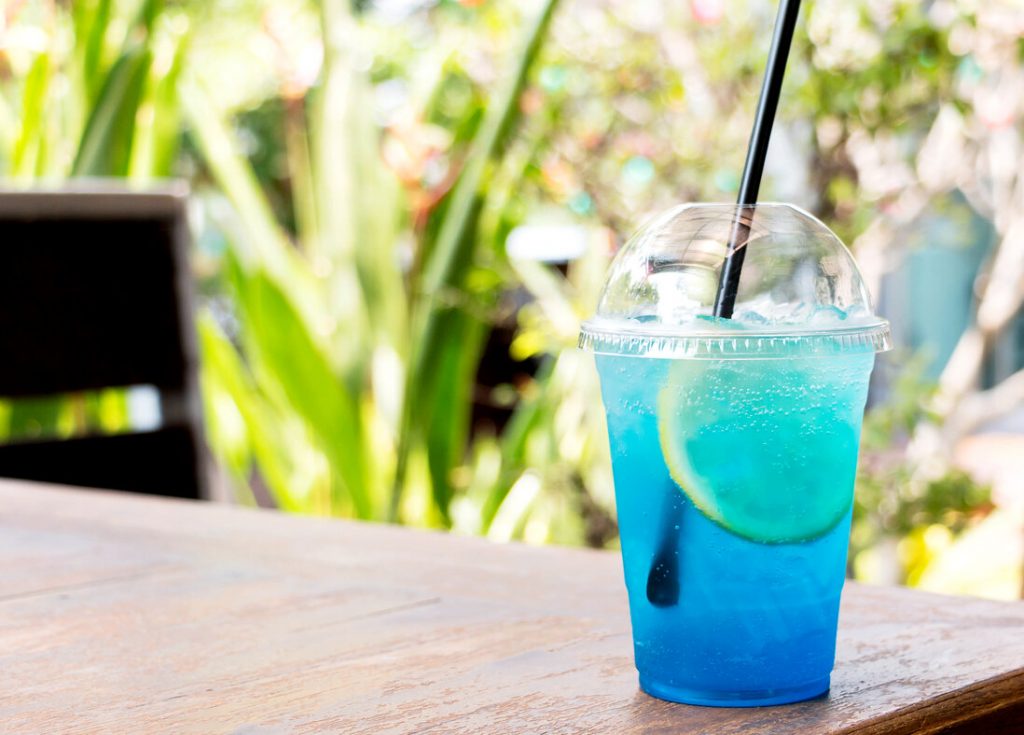 Sonic Ocean Water Recipe, blue-colored drink with Sprite and coconut extract