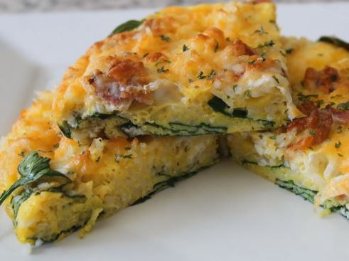 brown rice frittata with bacon and edamame recipe