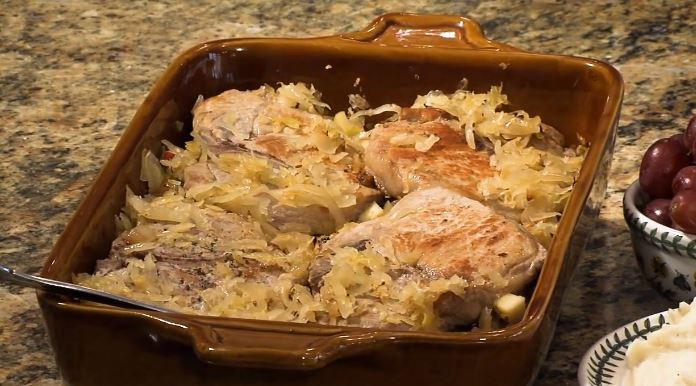 pork chops with apples, sweet potatoes, and sauerkraut recipe