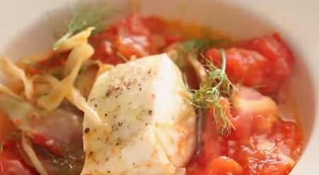 halibut with fennel, peppers, and tomatoes recipe