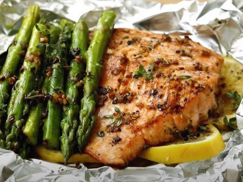 buttery garlic lime salmon with asparagus in foil recipe