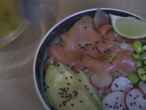 salmon rice bowl with ginger-lime sauce recipe