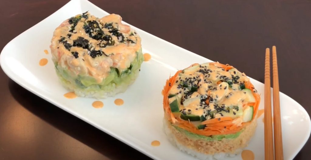 spicy shrimp stacked california sushi recipe