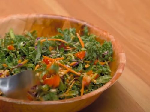 asian chopped kale salad with edamame, carrot and avocado recipe
