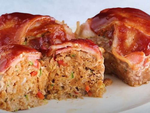 bacon topped petite turkey meatloaf with bbq sauce recipe