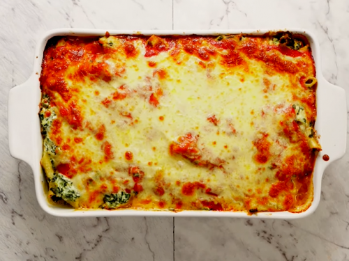 baked rigatoni with spinach, ricotta, and fontina recipe