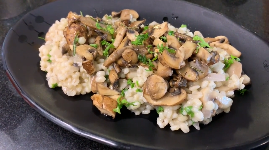 barley risotto with mushrooms and beef recipe
