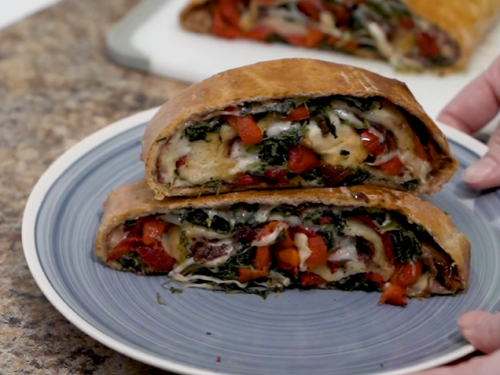 breakfast stromboli with roasted peppers and spinach recipe