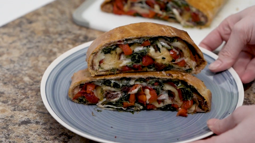 breakfast stromboli with roasted peppers and spinach recipe