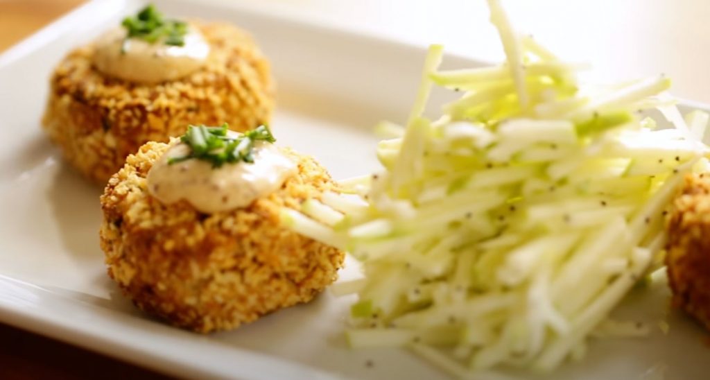 Crab Cakes and Curry Mayonnaise with Apple Salad Recipe