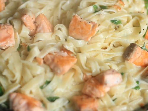 creamy pasta with salmon and peas recipe