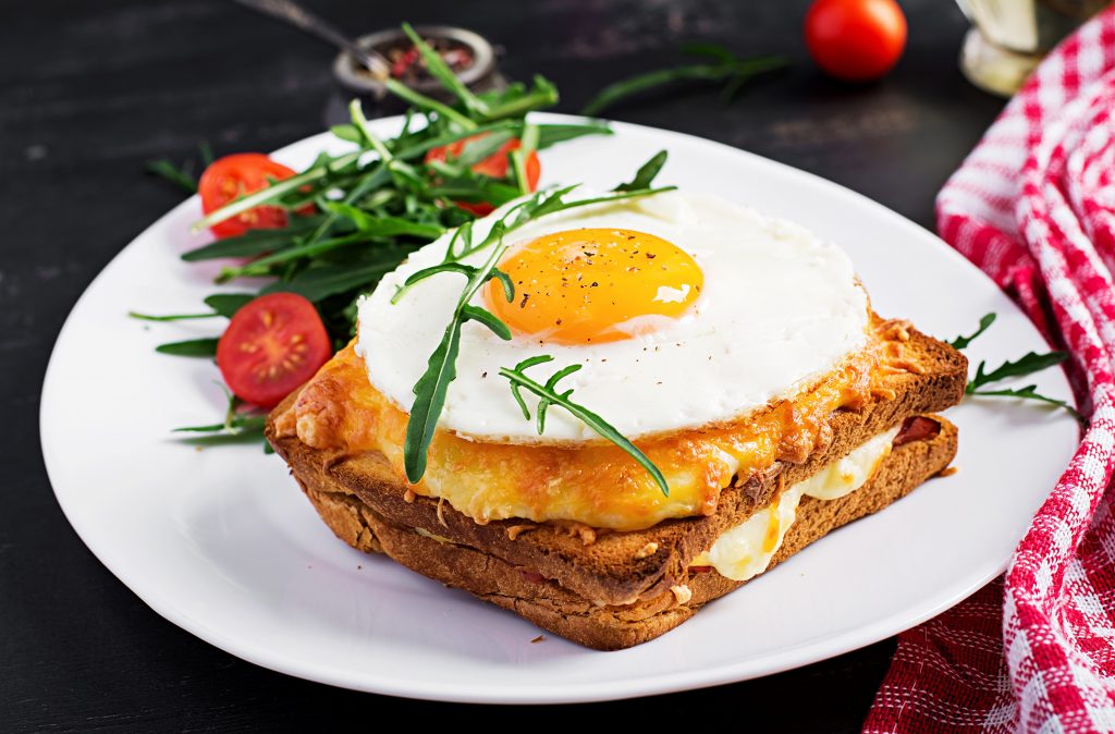 easy croque madame ham and grilled cheese sandwich with fried egg recipe