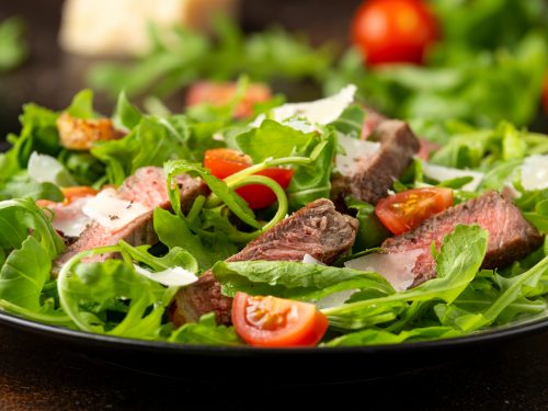 grilled balsamic steak with tomatoes and arugula recipe