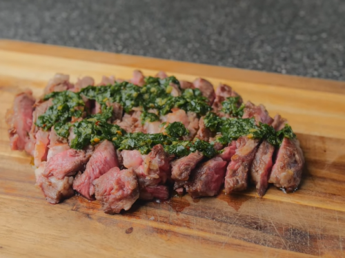 grilled steak over black beans with chimicurri sauce recipe