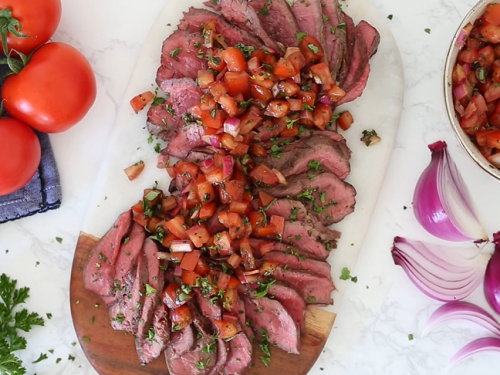 grilled steak with tomatoes red onions and balsamic recipe