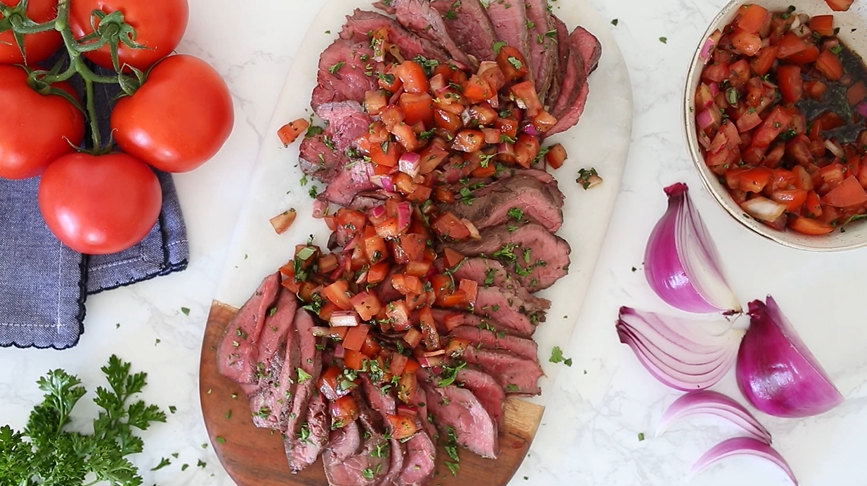 grilled steak with tomatoes red onions and balsamic recipe