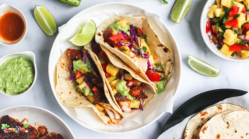 halloumi tacos with pineapple salsa and aji verde recipe