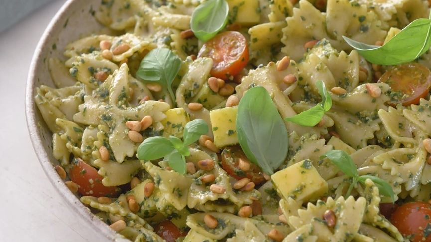 kale pesto mozzarella pasta salad recipe