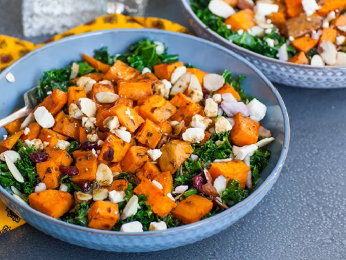 kale salad with roasted sweet potato and dried cherries recipe