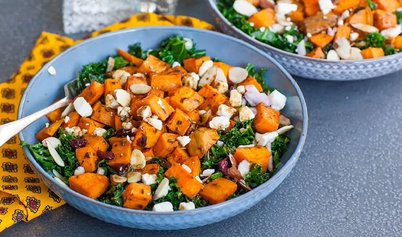 kale salad with roasted sweet potato and dried cherries recipe