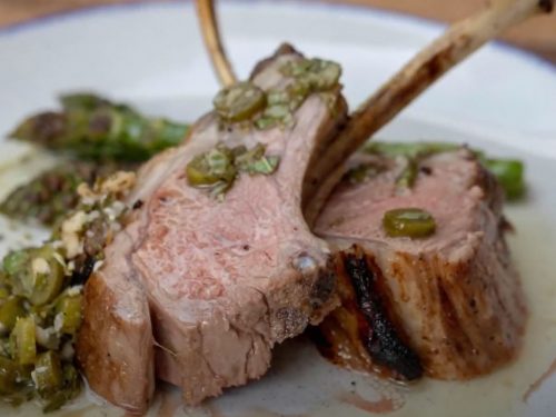 Lamb Chops with Asparagus-Feta Salsa Verde Recipe