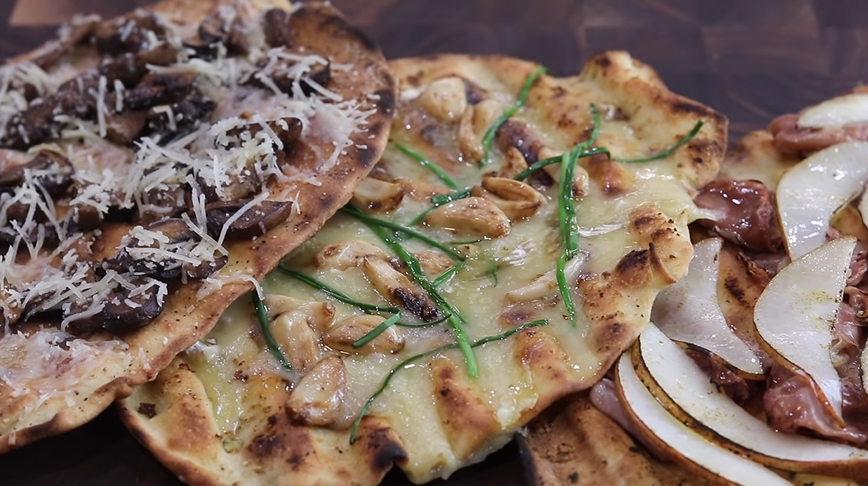 melted taleggio flat breads with three toppings recipe