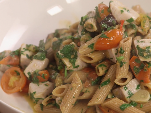 penne pasta with swordfish mint and pine nuts recipe