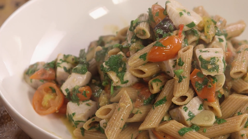 penne pasta with swordfish mint and pine nuts recipe