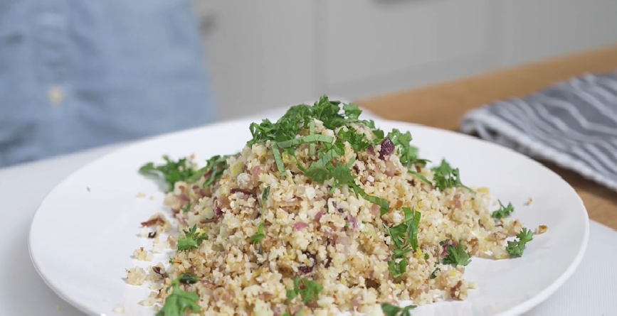 roasted cauliflower rice with garlic and lemon recipe