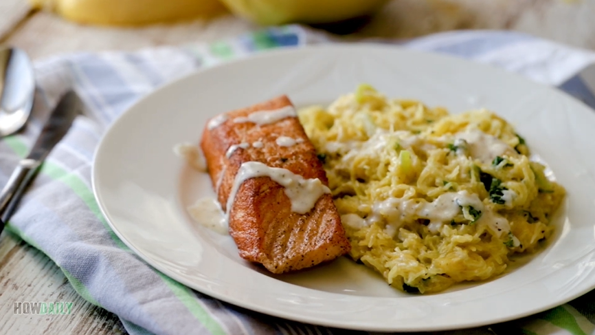 roasted salmon with spaghetti-squash salad recipe