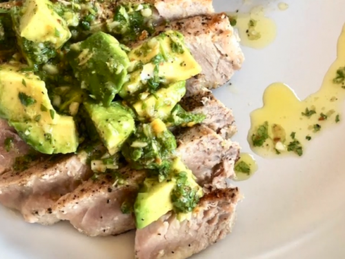 seared tuna with avocado and salsa verde recipe