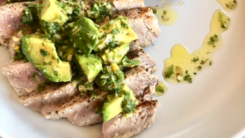 seared tuna with avocado and salsa verde recipe