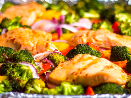 sheet pan salmon and broccoli with miso butter recipe