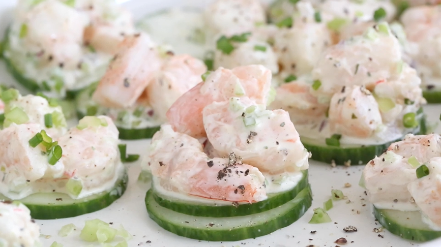 shrimp salad on cucumber slices recipe