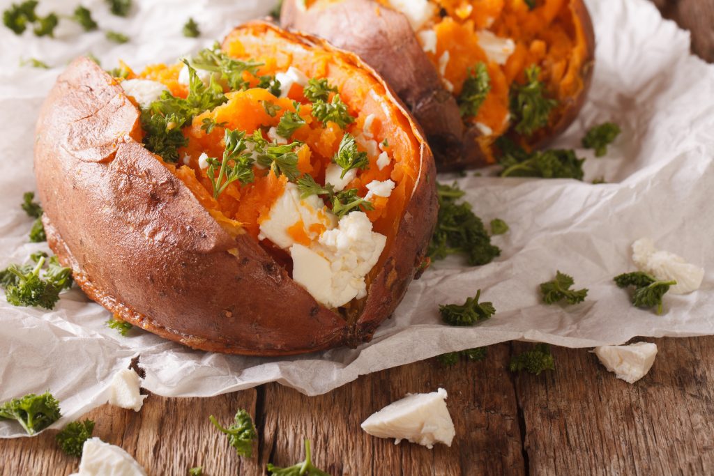 slow cooker loaded enchilada chicken stuffed sweet potatoes recipe