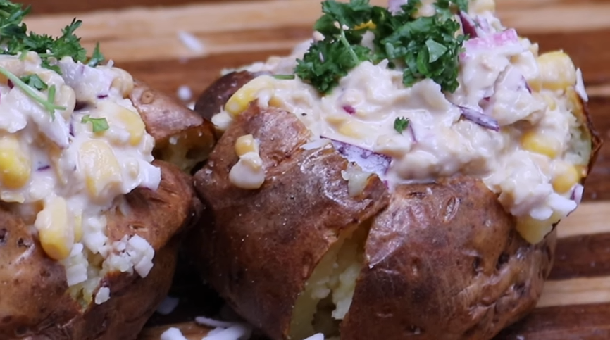 sour cream green onion and chickpea jacket potato recipe