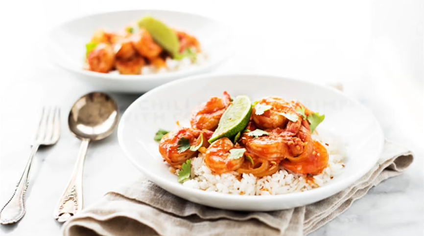 spicy garlic shrimp with coconut rice recipe