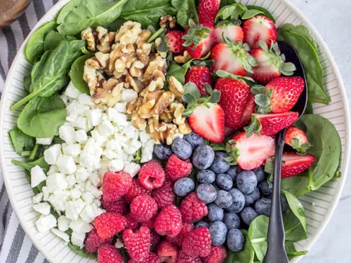 strawberry spinach salad with glazed walnuts and feta cheese recipe