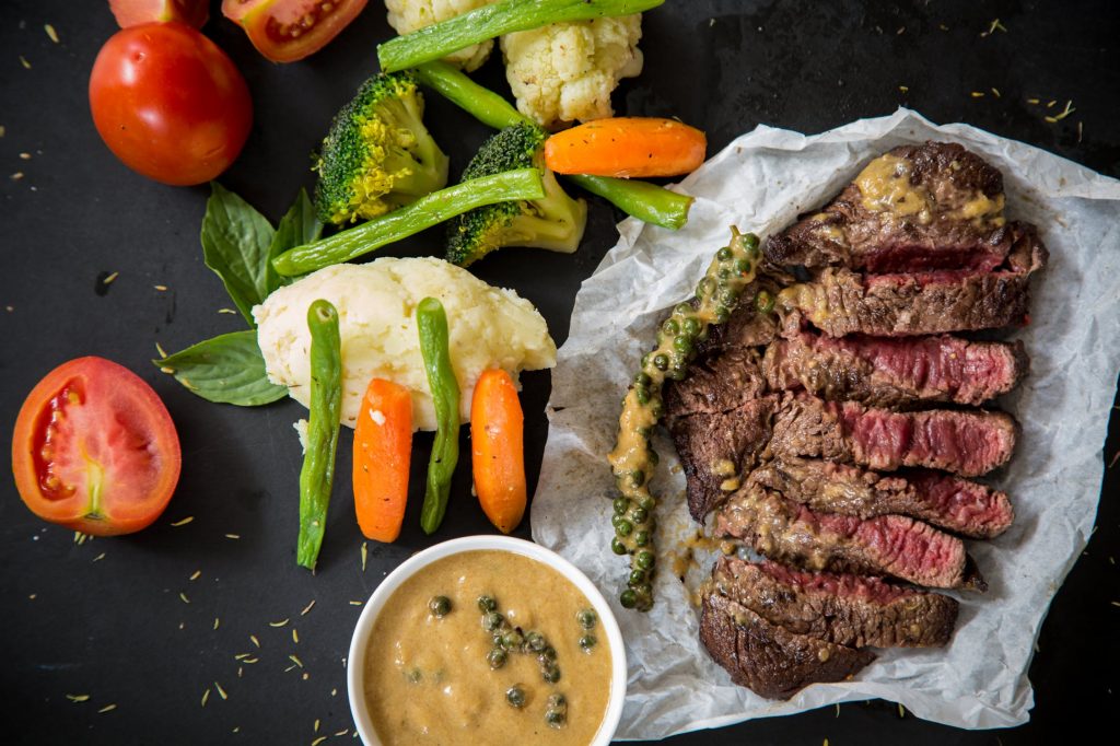 strip steak vegetables with garlicky olivada recipe